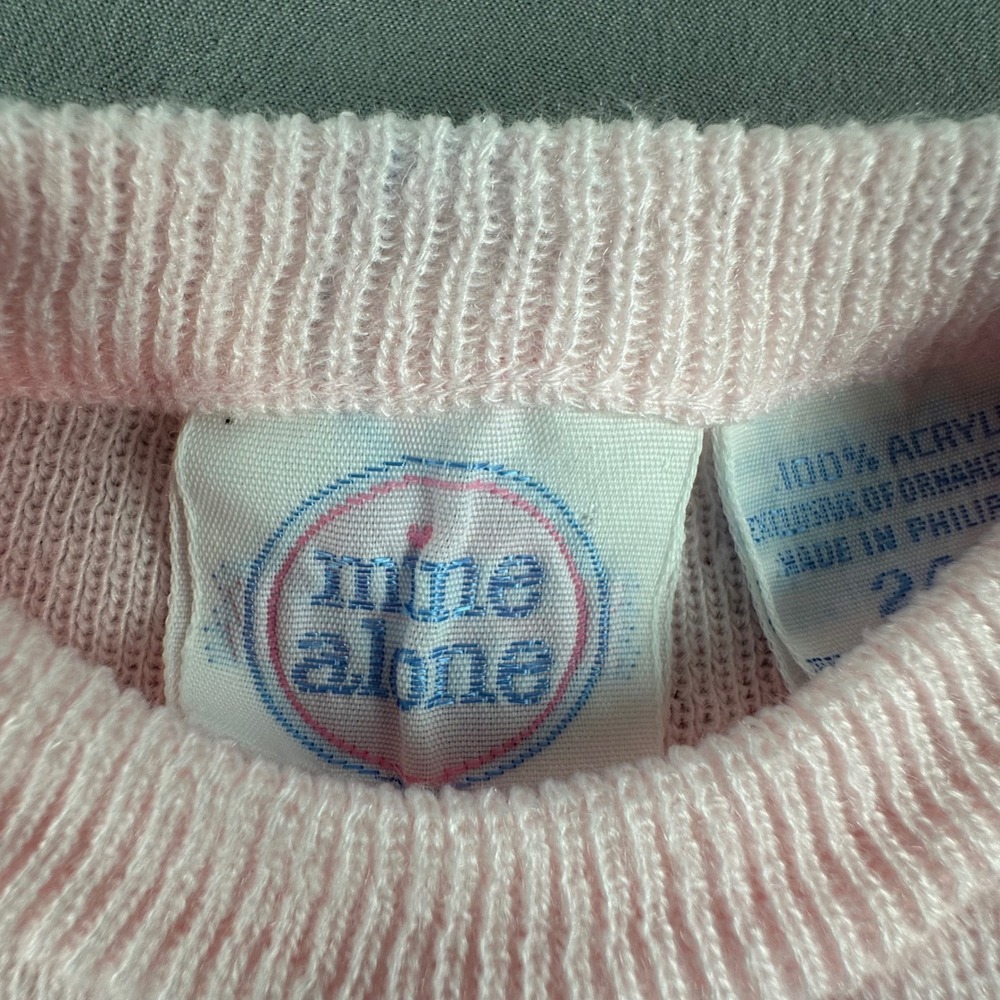 Vintage Mine Alone Pink Baby Sweater 24 Months Acrylic Made in Philippines - Picture 4 of 6